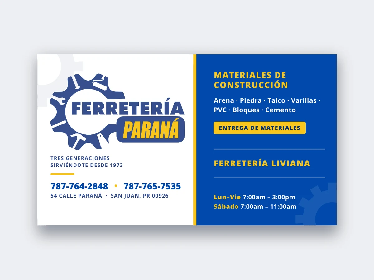 Ferretería Paraná — presentation card design